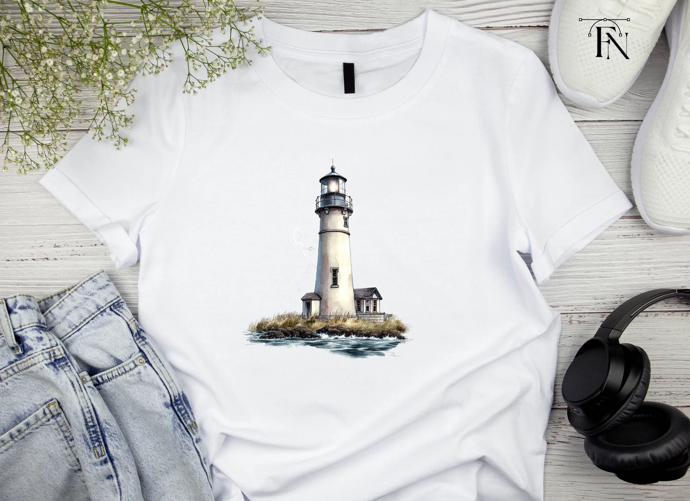 Lighthouse on Rocky Island Clipart Bundle
