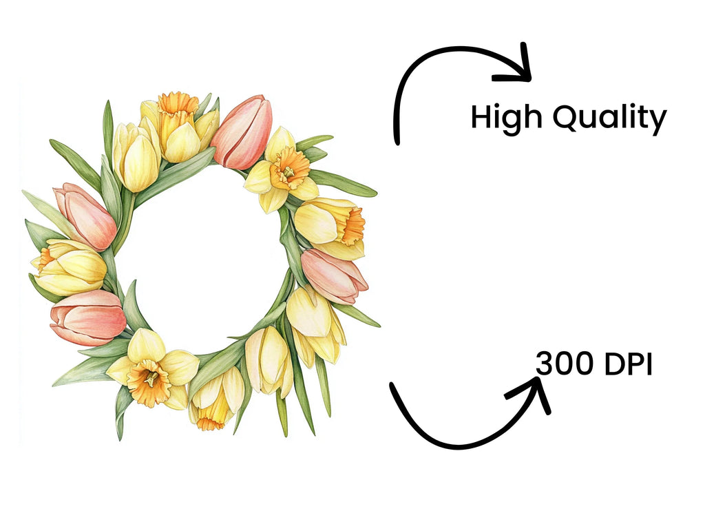 Spring Tulip Daffodil Wreath Clipart Bundle