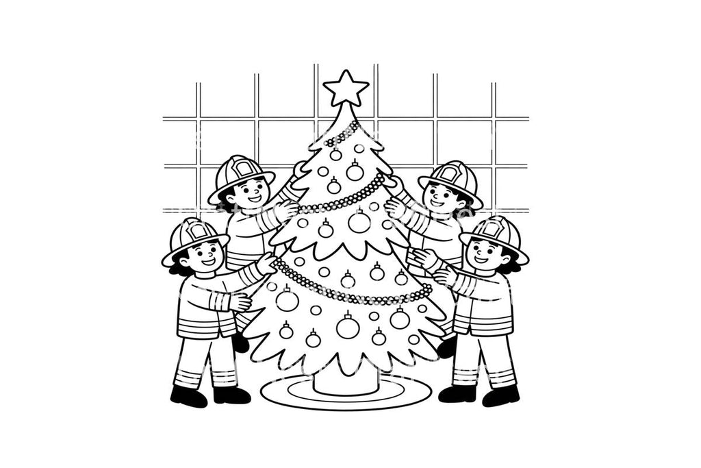 Firefighters Decorating Christmas Tree Coloring Books