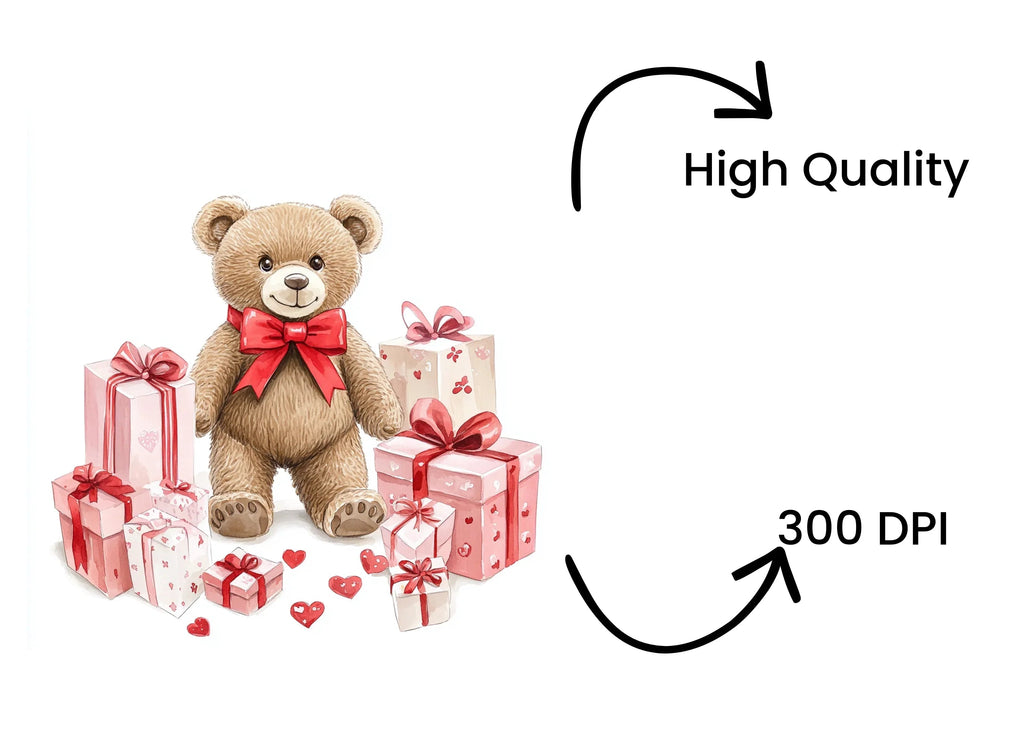 Cute Teddy Bear with Gifts Clipart Bundle
