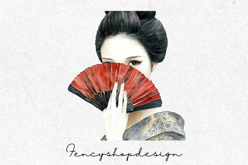Geisha Ladies with Fans Clipart Bundle