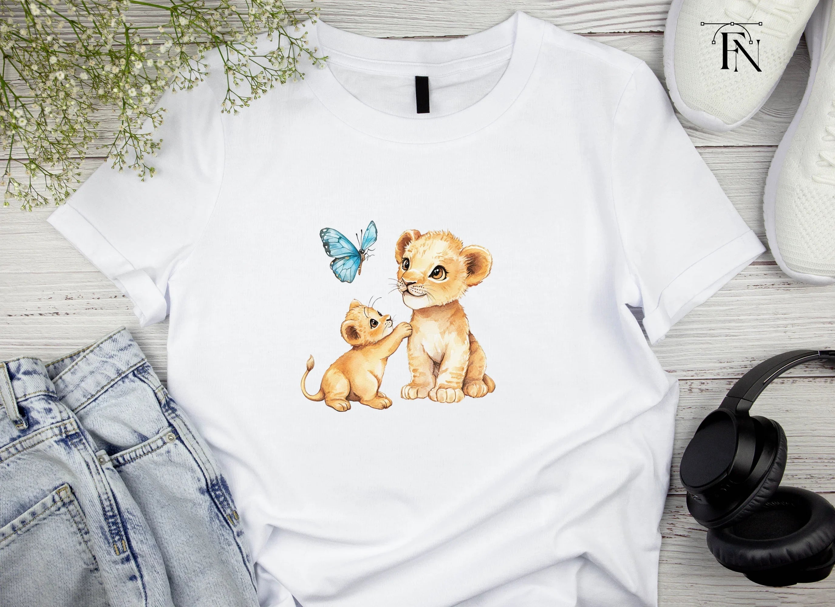 Playful Lion Cubs and Butterfly Clipart Bundle