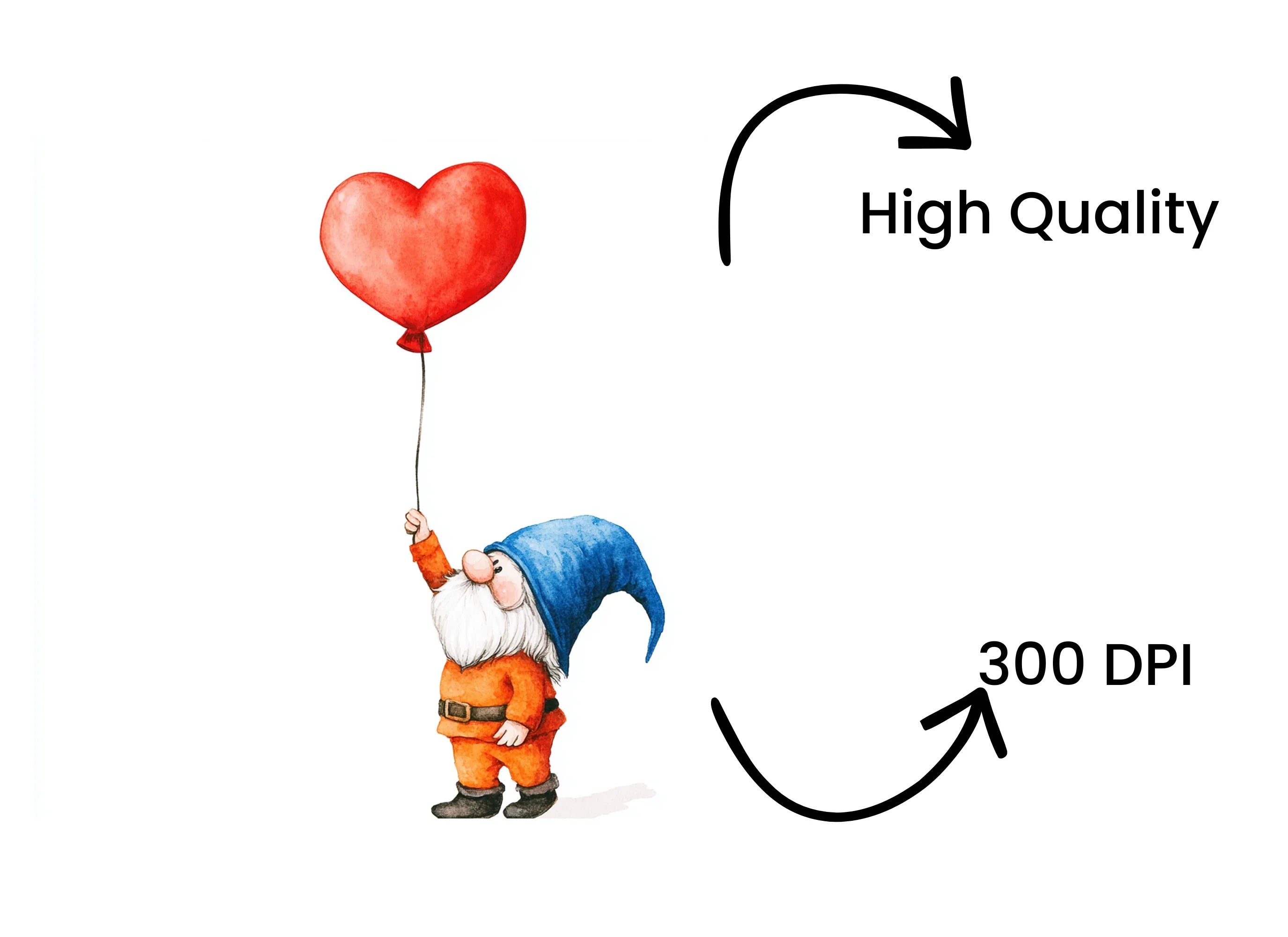 Cute Gnomes with Heart Balloon Clipart Bundle