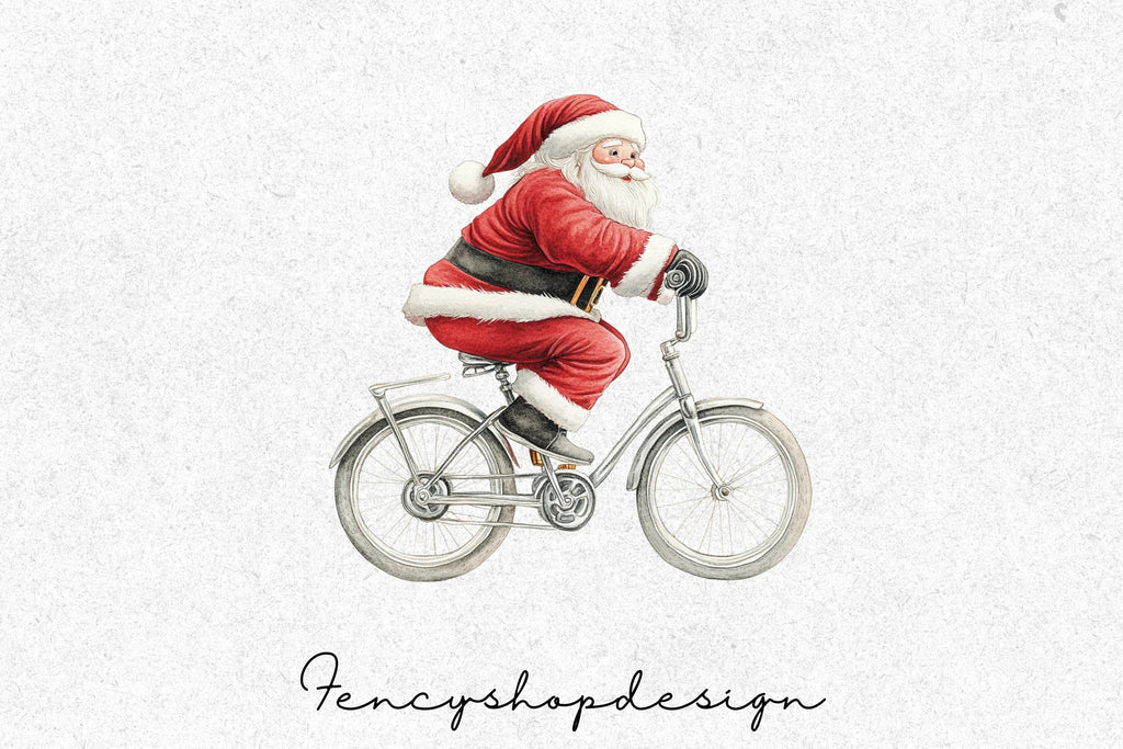 Santa Claus on Bicycle Clipart Bundle