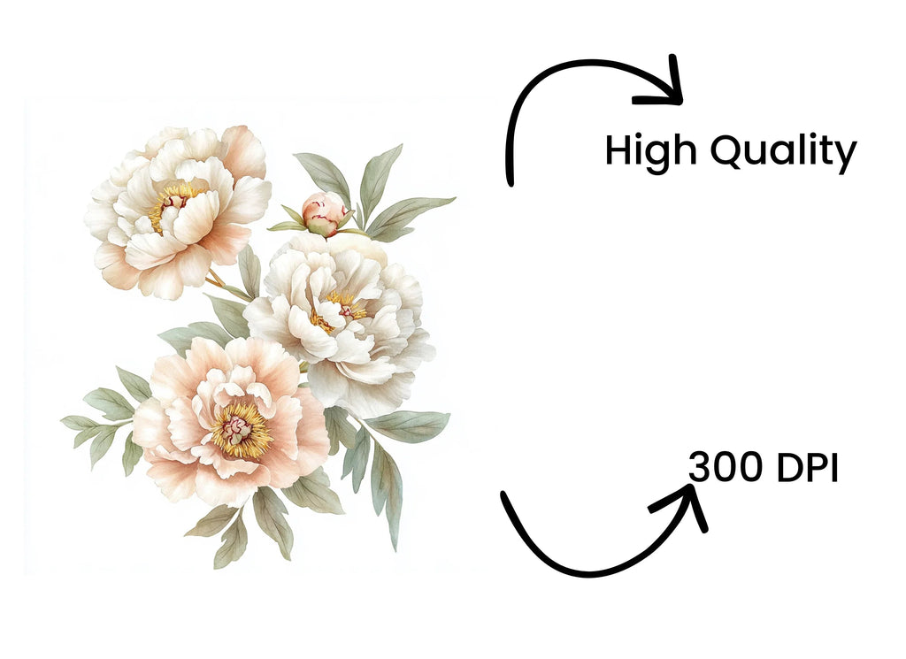 Elegant White Peony Flower Clipart Bundle