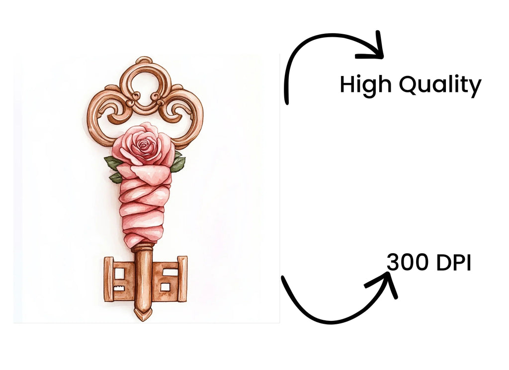 Vintage Rose Key Clipart Bundle