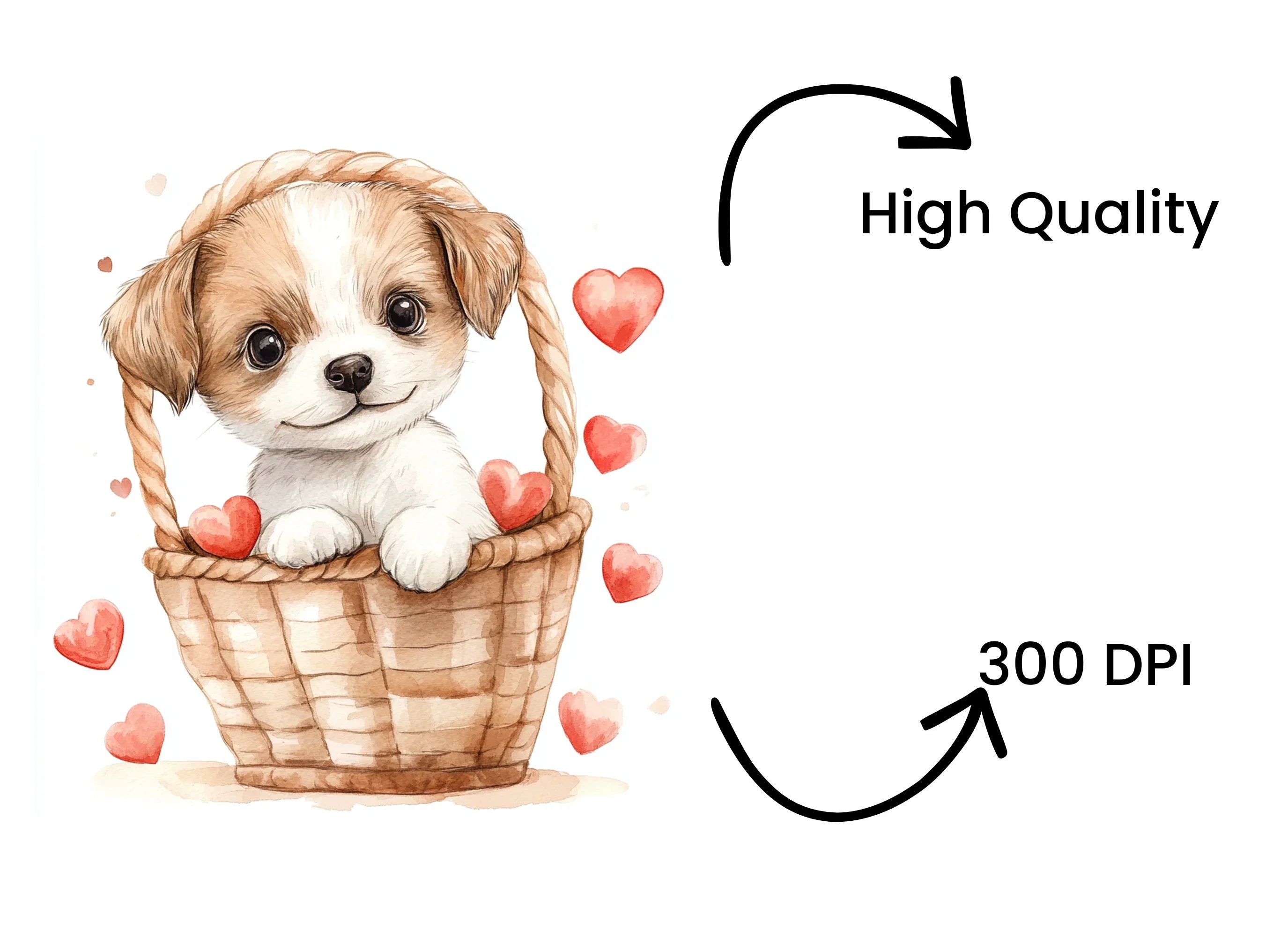 Cute Puppies with Hearts Clipart Bundle