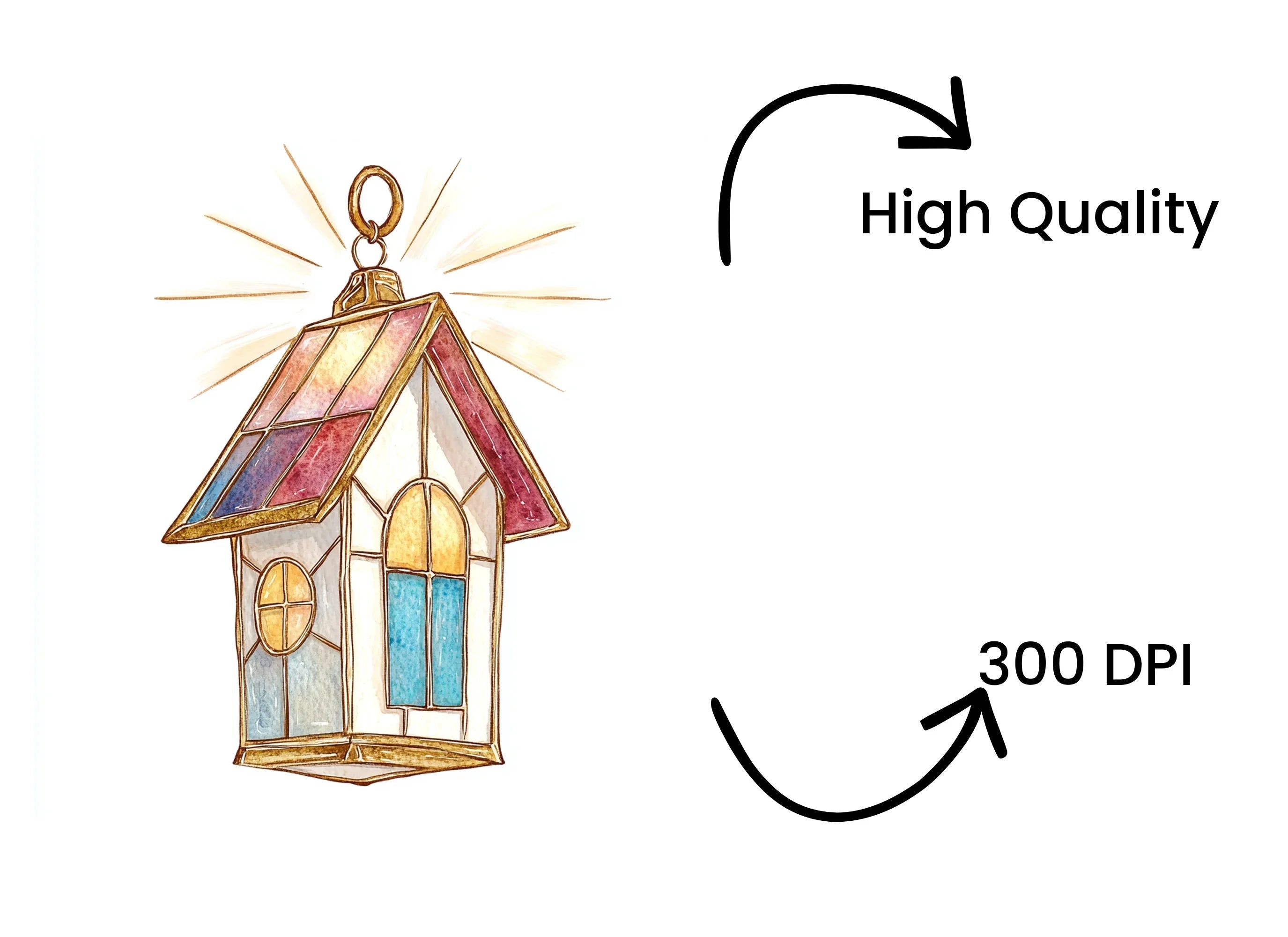 Stained Glass House Lanterns Clipart Bundle