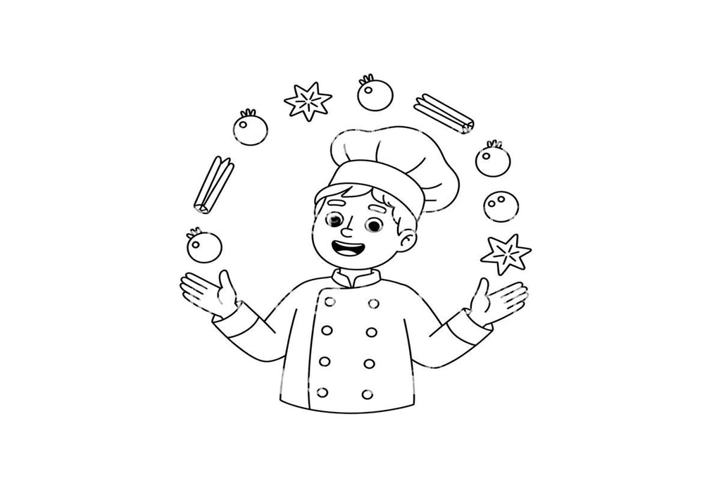 Chef Juggling Spices and Ingredients Coloring Books