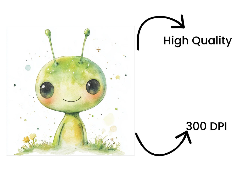Green Alien Heads Clipart Bundle