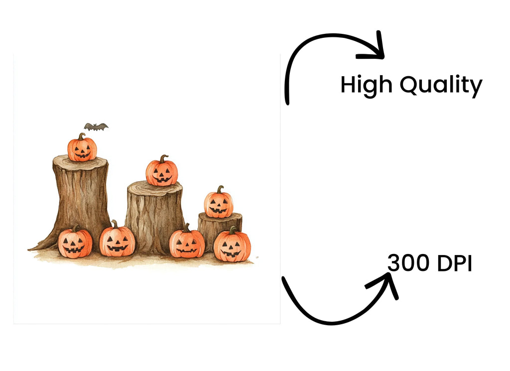 Halloween Pumpkins on Tree Stumps Clipart Bundle