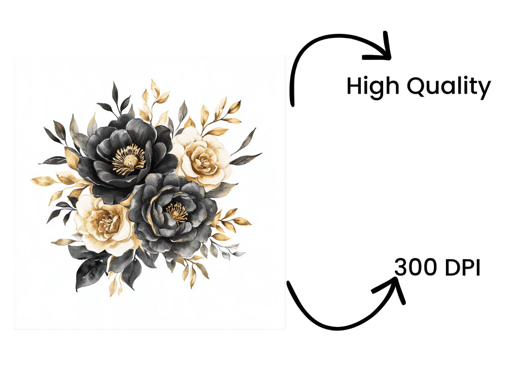 Elegant Black and Gold Floral Clipart Bundle
