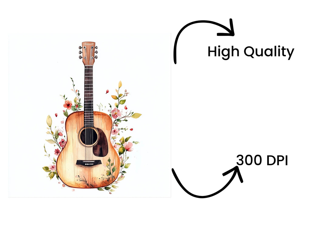 Acoustic Guitar with Flowers Clipart Bundle