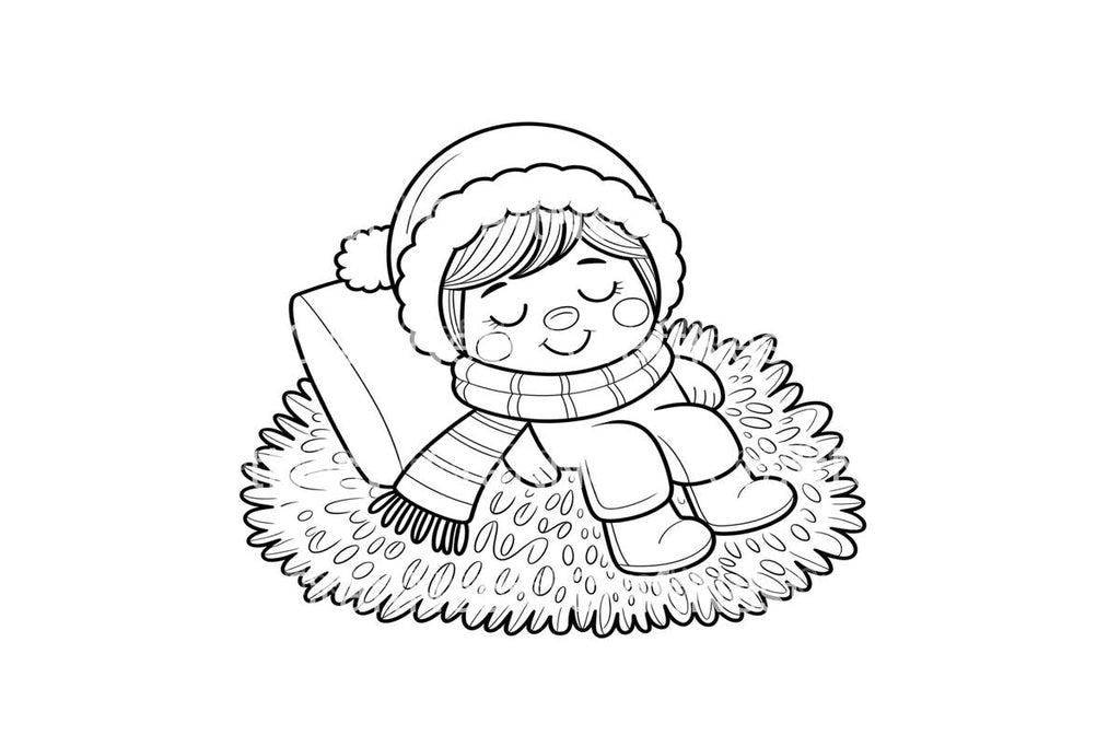 Cute Sleeping Baby Winter Coloring Books