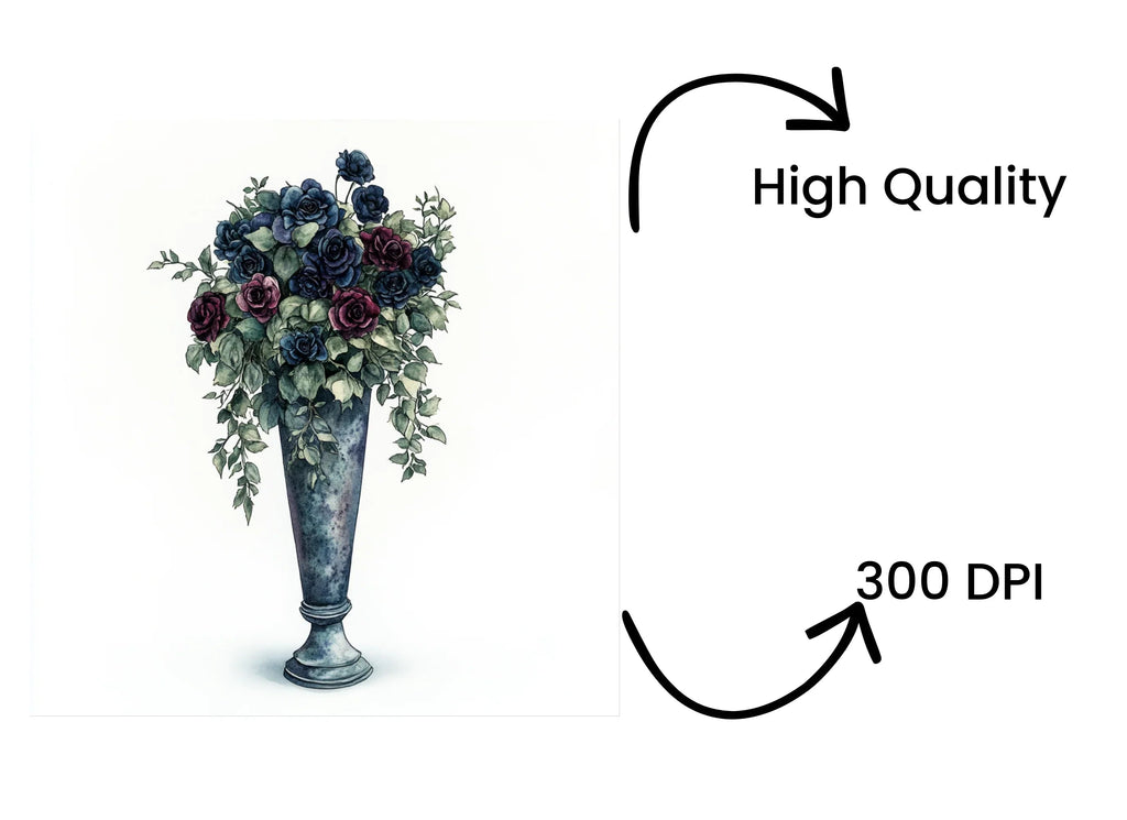 Gothic Blue Rose Vase Clipart Bundle