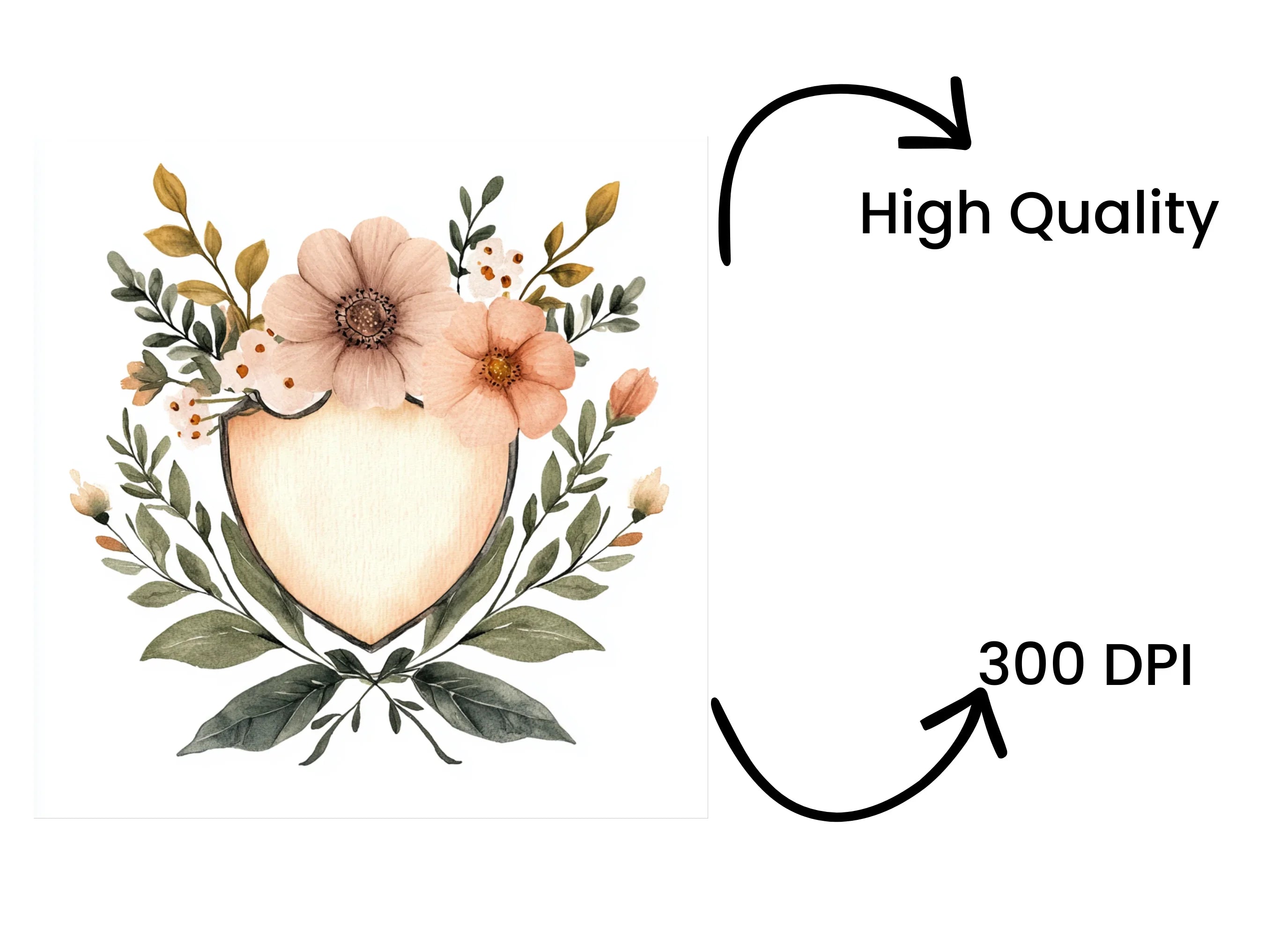 Floral Heart Shield Clipart Bundle