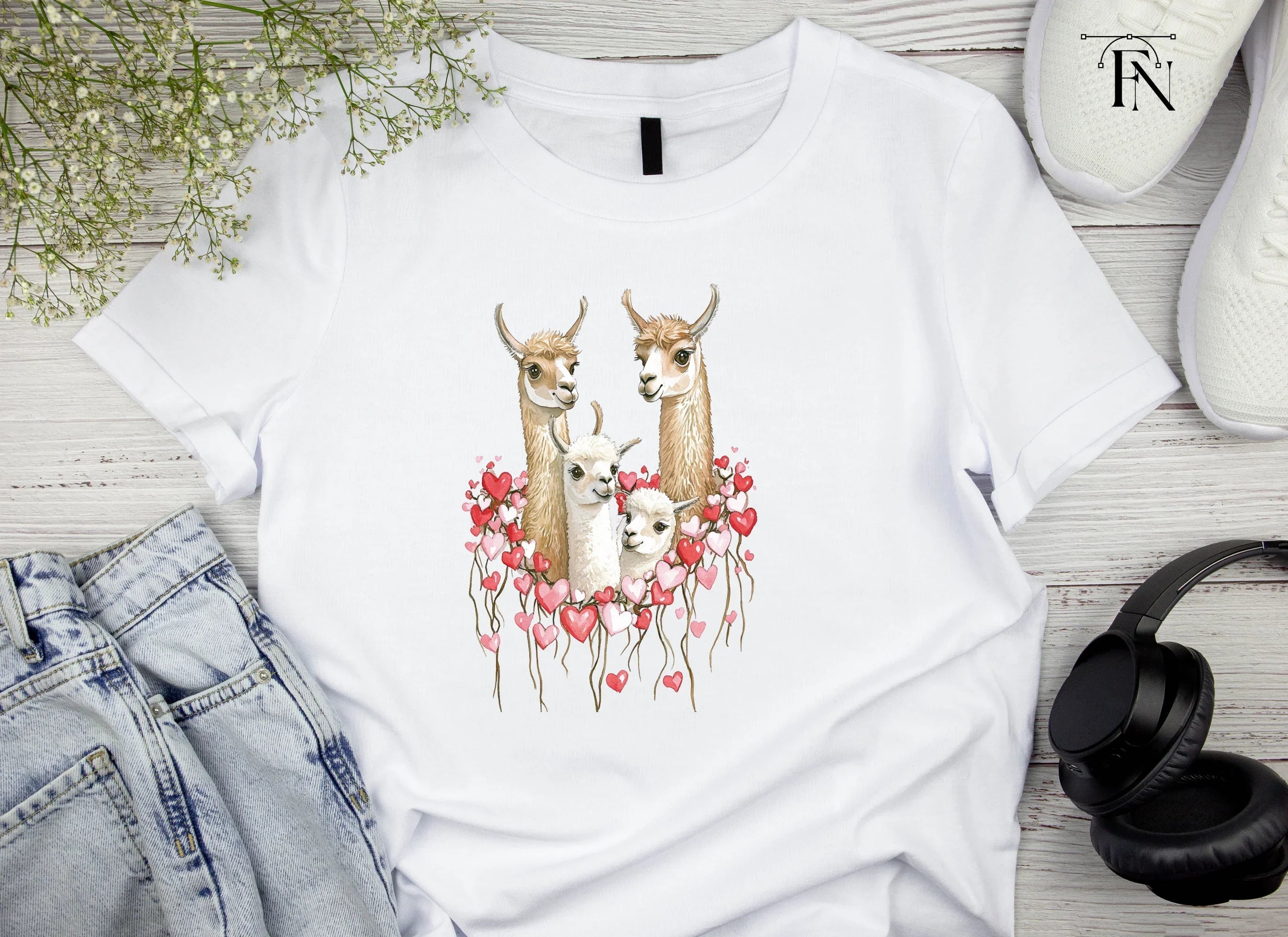 Llama Family with Hearts Clipart Bundle