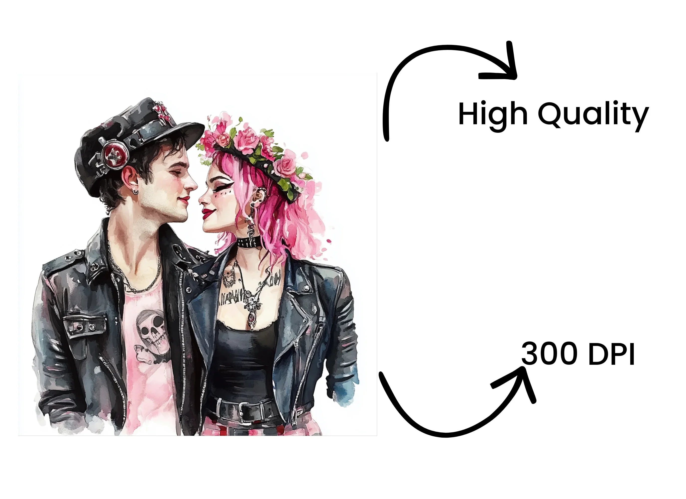 Edgy Punk Couple in Love Clipart Bundle