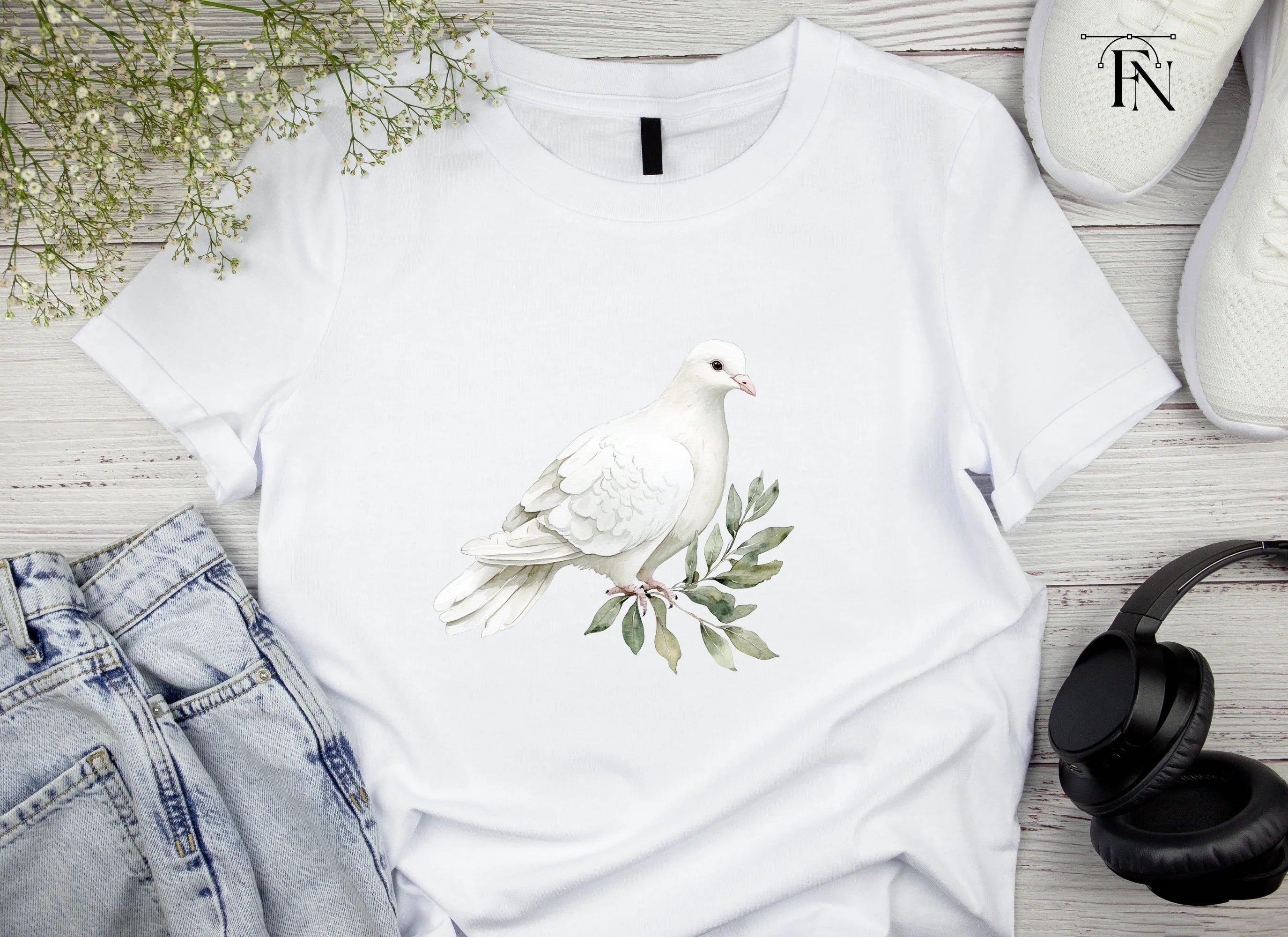 White Dove with Olive Branch Clipart Bundle