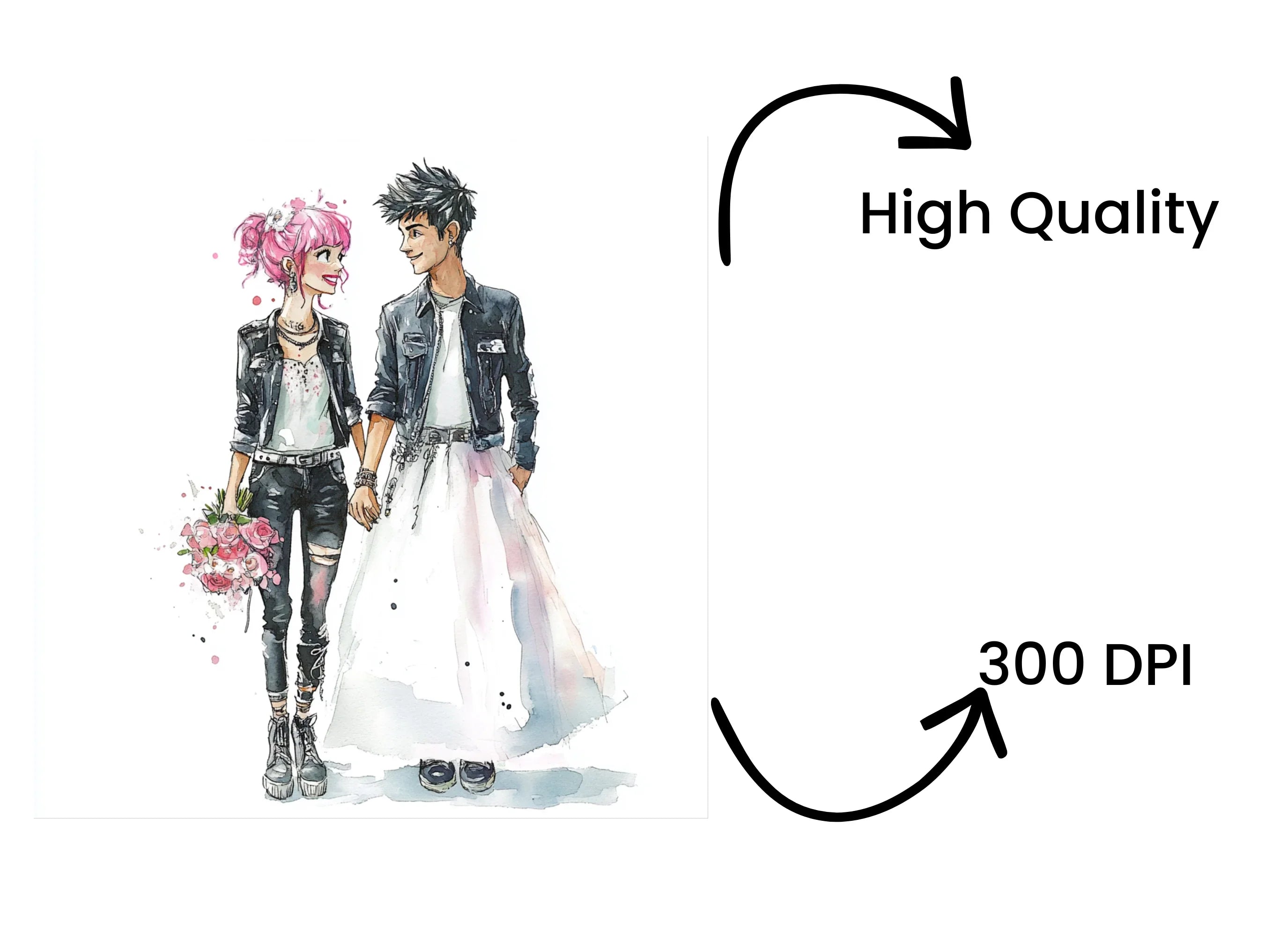 Punk Rock Wedding Couple Clipart Bundle