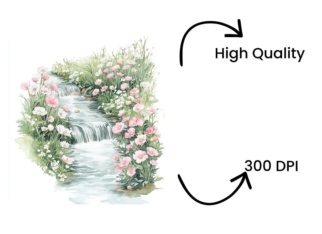 Stream and Flowers Clipart Bundle