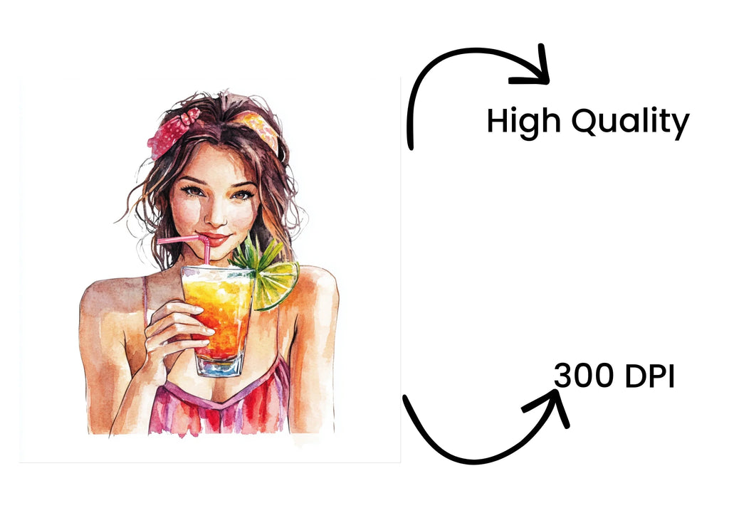 Summer Girls Drinking Cocktails Clipart Bundle