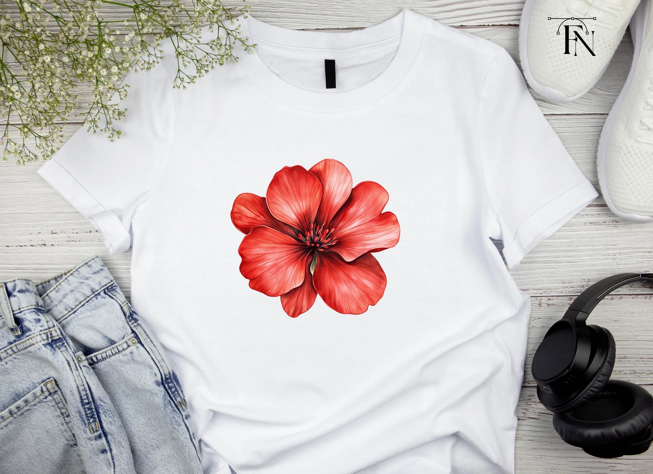 Vibrant Red Geranium Flower Clipart Bundle