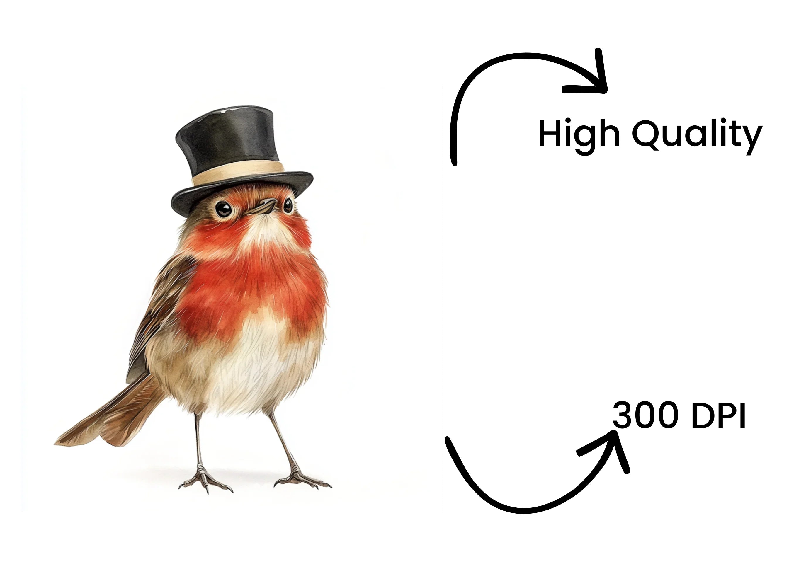Elegant Robin Birds with Top Hats Clipart Bundle