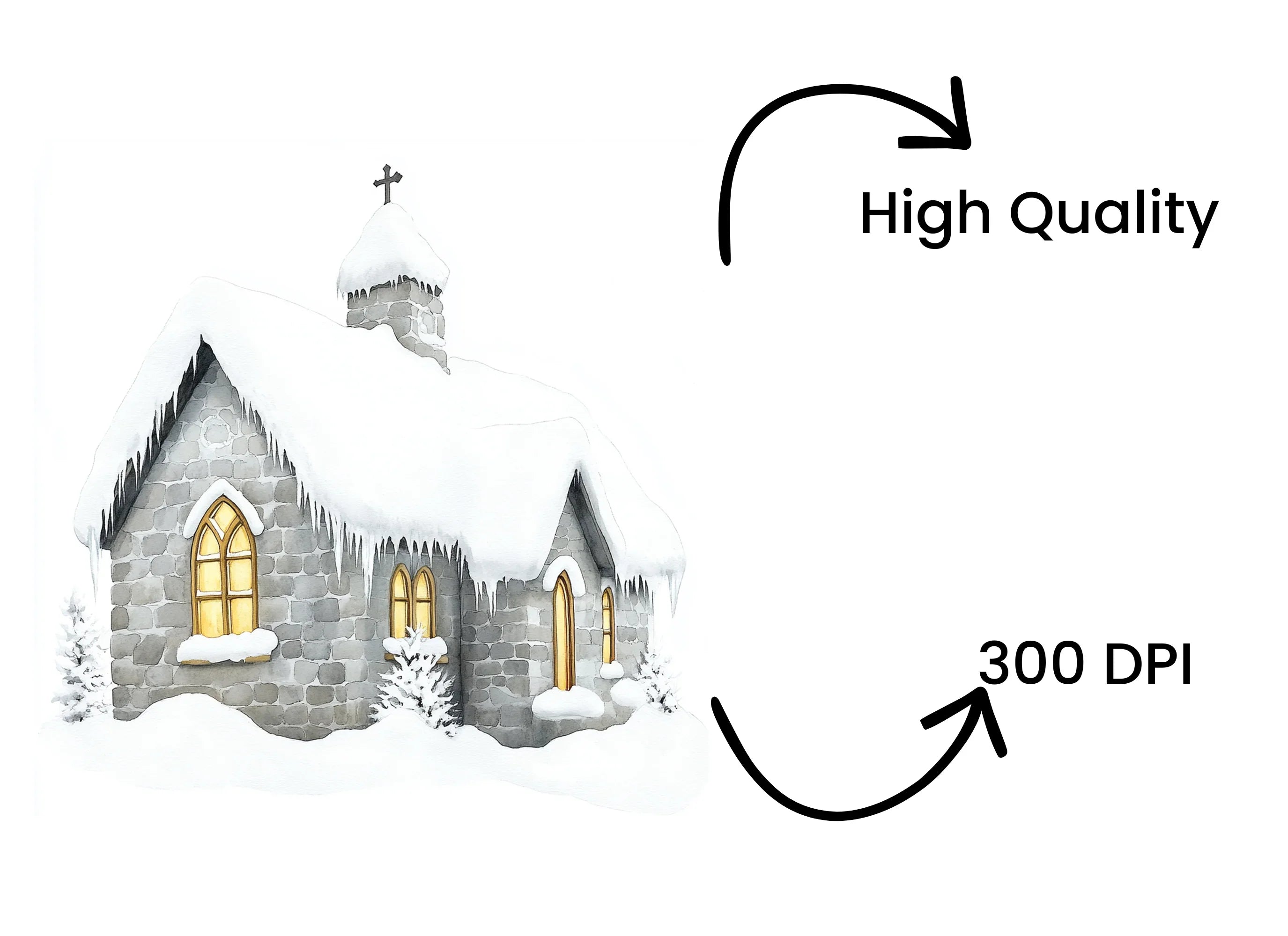 Snow Covered Stone Churches Clipart Bundle