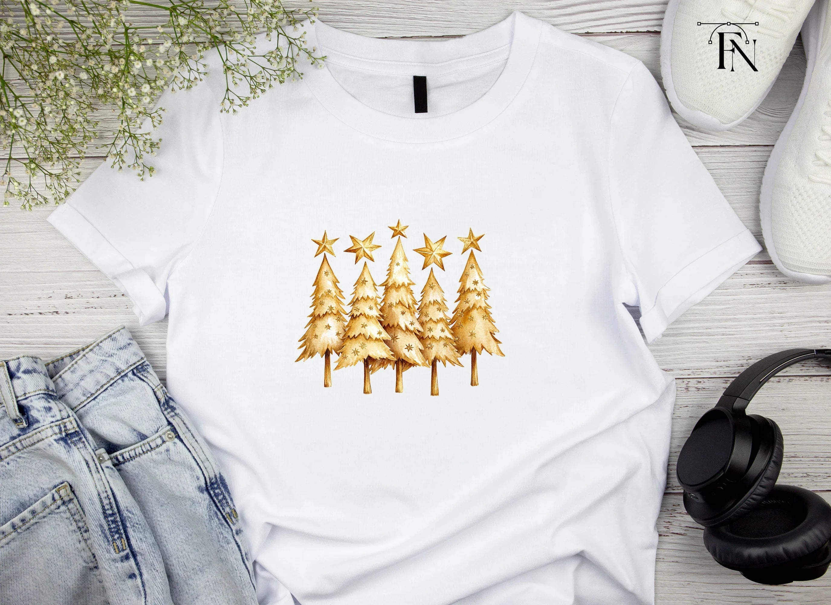 Golden Christmas Tree Clipart Bundle