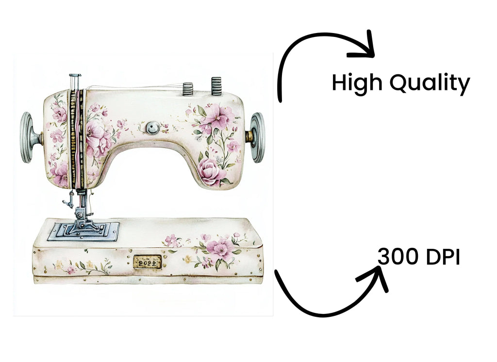 Vintage Floral Sewing Machine Clipart Bundle