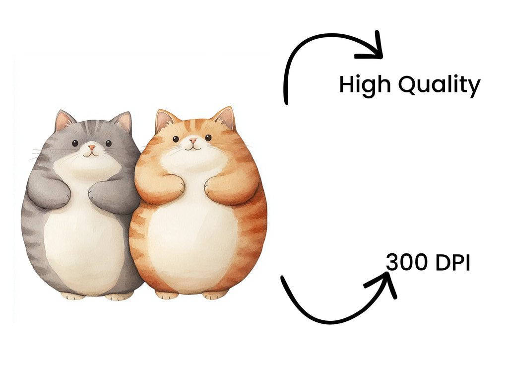 Cute Chubby Cat Pairs Clipart Bundle