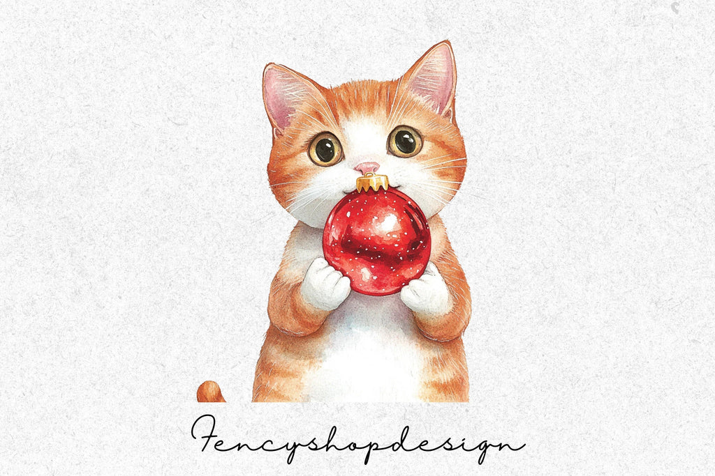 Cute Christmas Kittens with Baubles Clipart Bundle