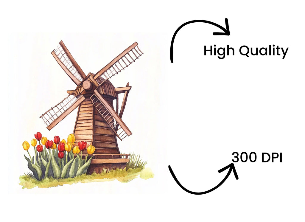 Windmills and Tulips Clipart Bundle