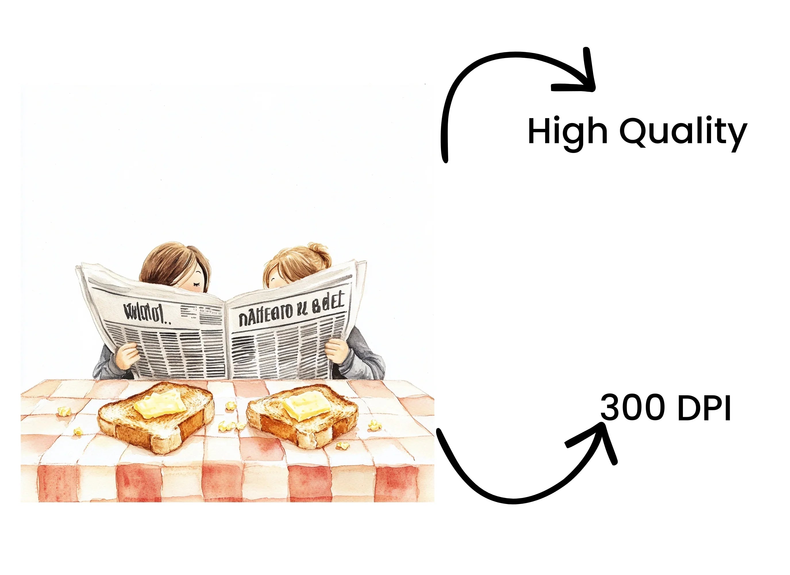 Couple Reading Newspaper Breakfast Clipart Bundle
