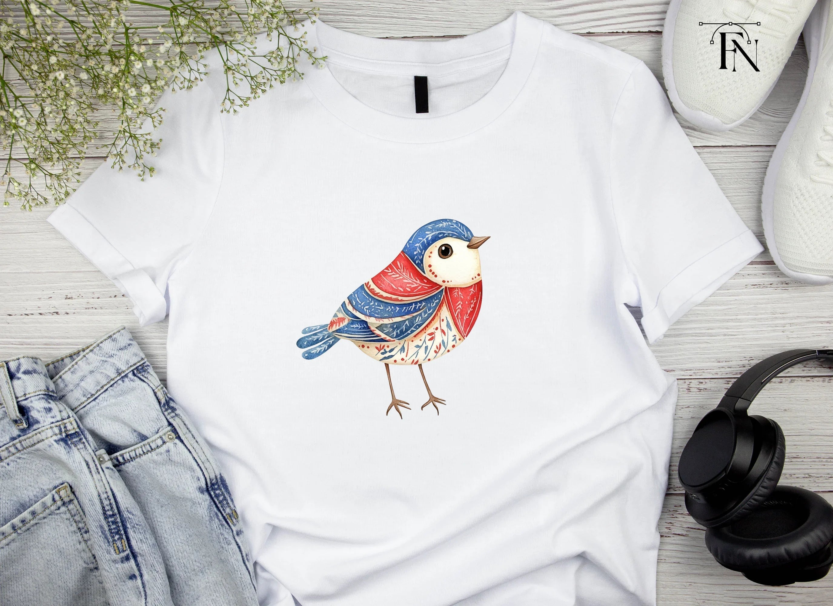 Adorable Folk Birds Clipart Bundle