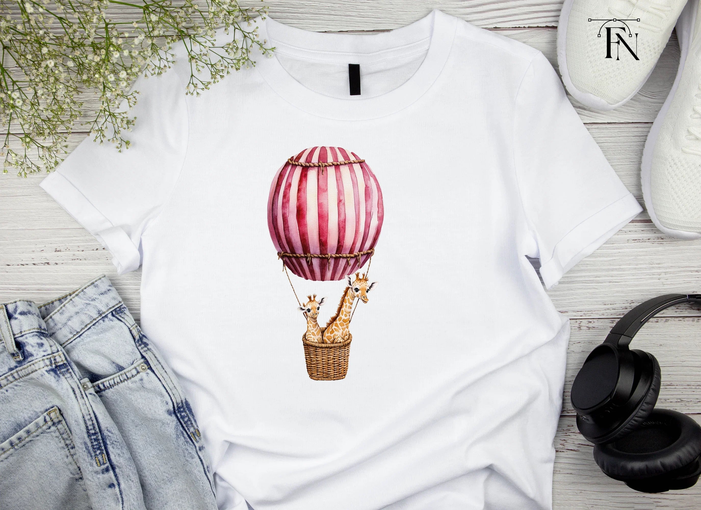 Giraffes in Hot Air Balloons Clipart Bundle