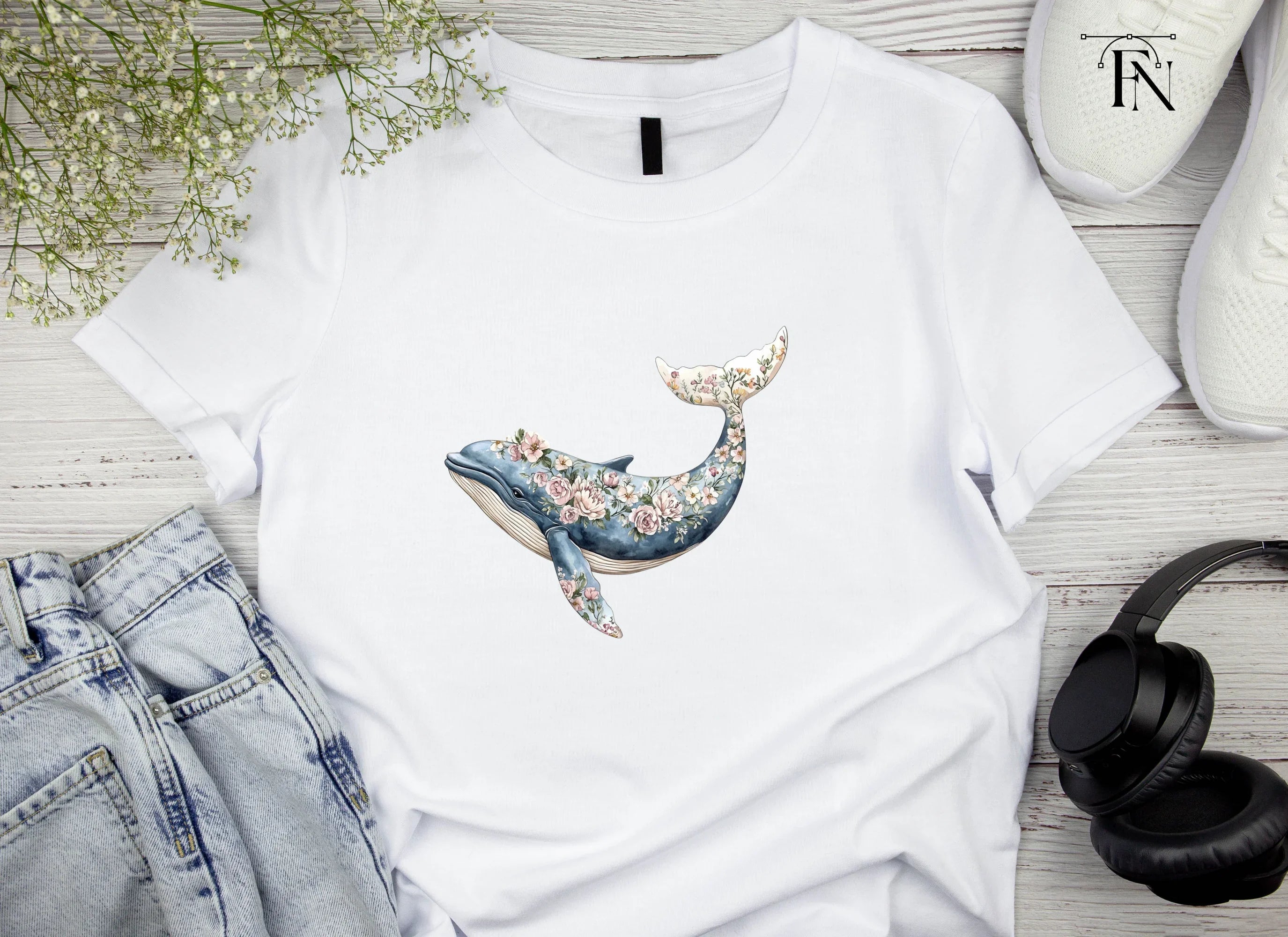 Floral Whale Clipart Bundle