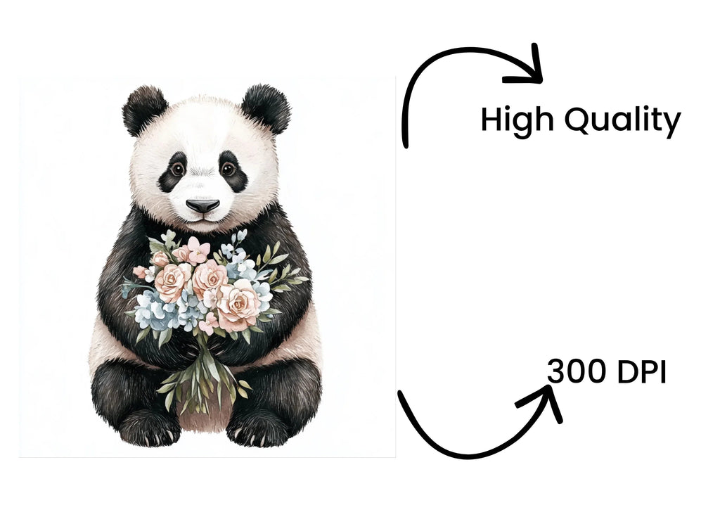 Charming Pandas with Floral Bouquets Clipart Bundle