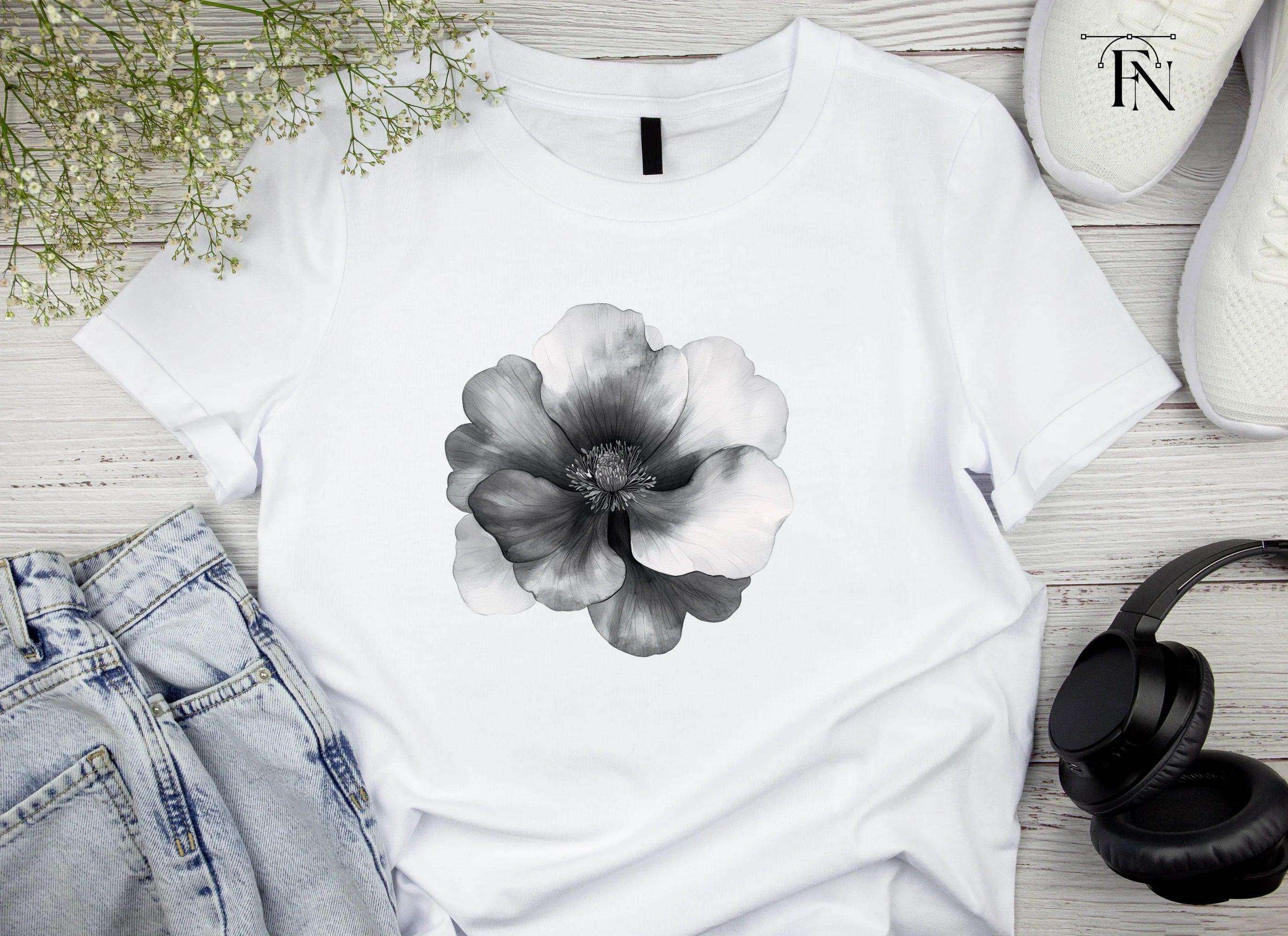 Stunning Monochrome Peony Clipart Bundle