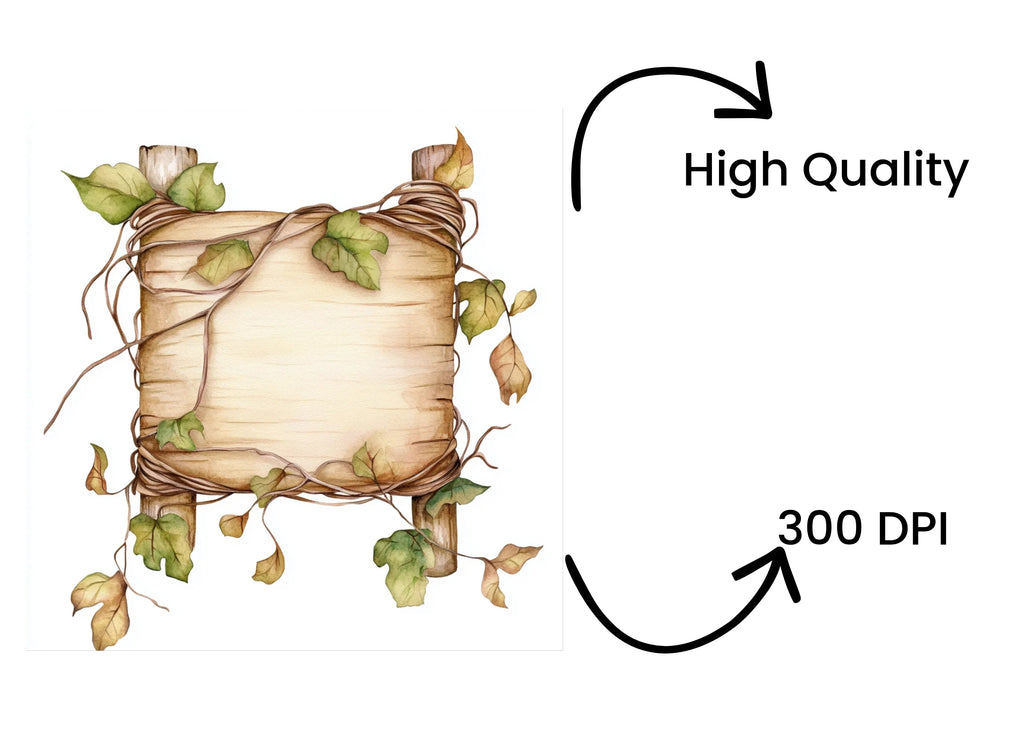 Rustic Wood Signs with Ivy Clipart Bundle