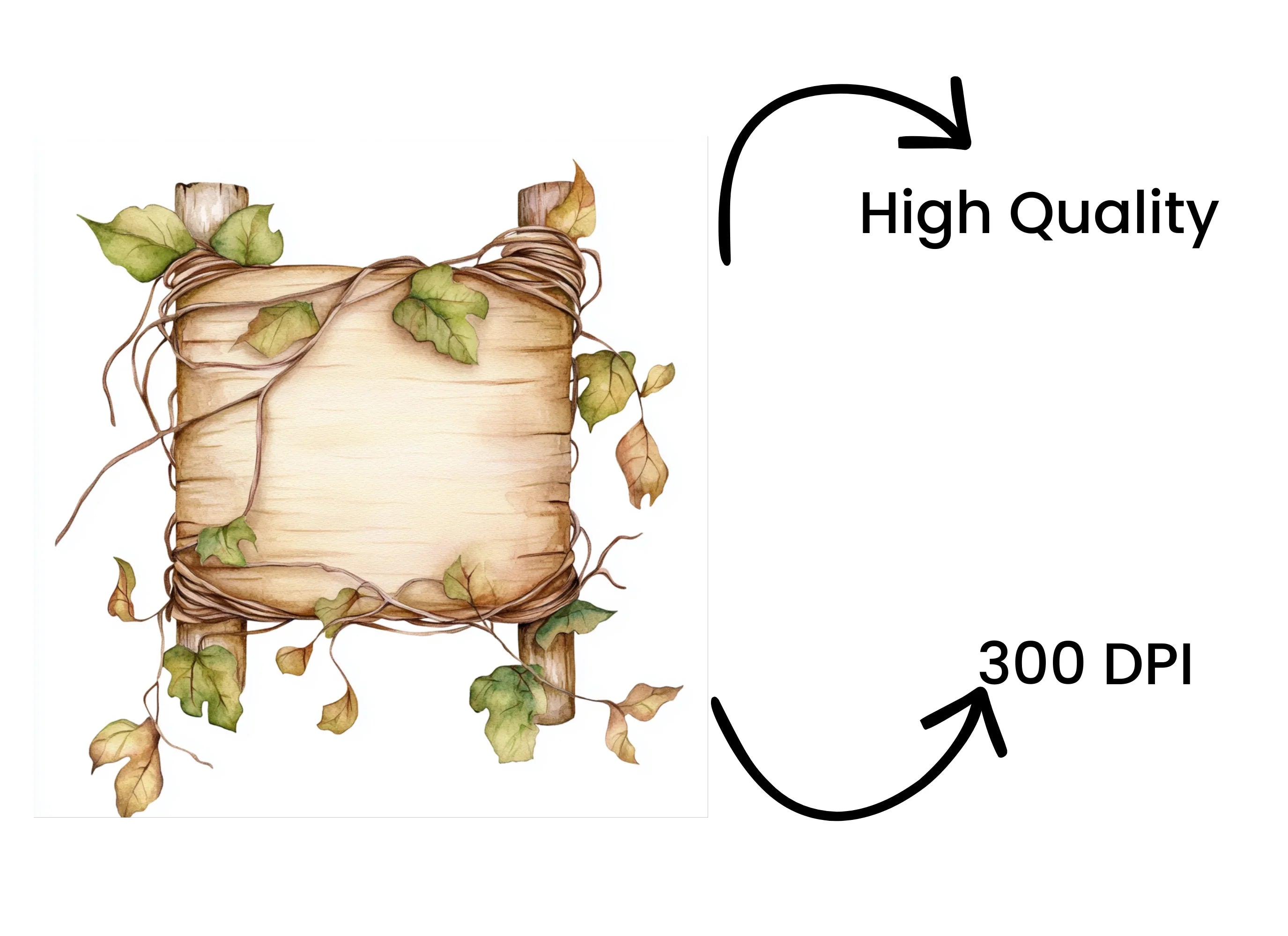 Rustic Wood Signs with Ivy Clipart Bundle