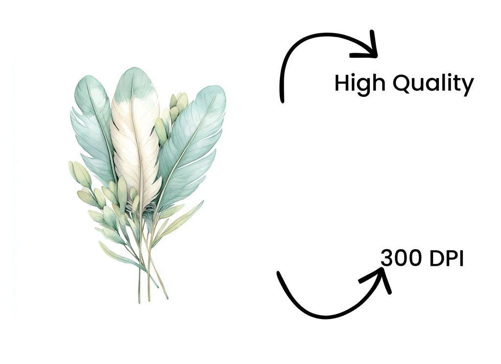 Feathers Greenery Clipart Bundle