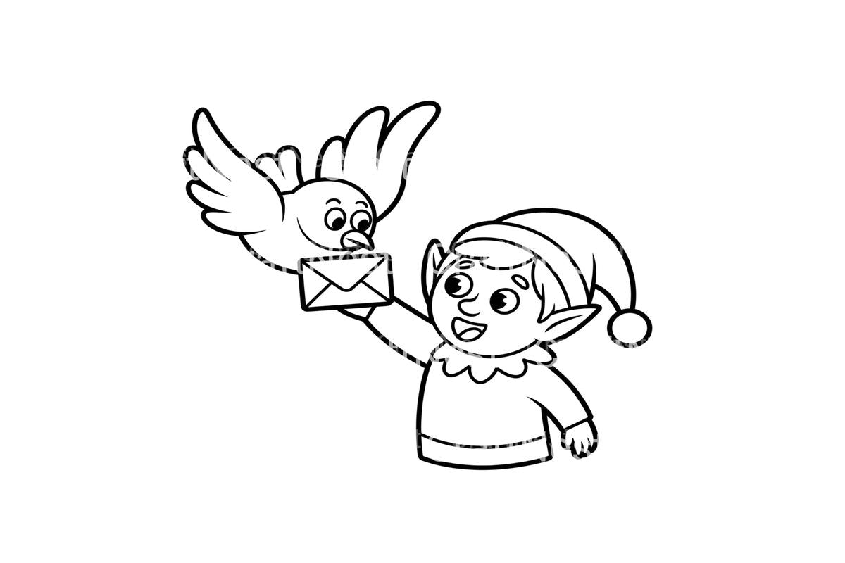 Christmas Elf with Bird Coloring Books