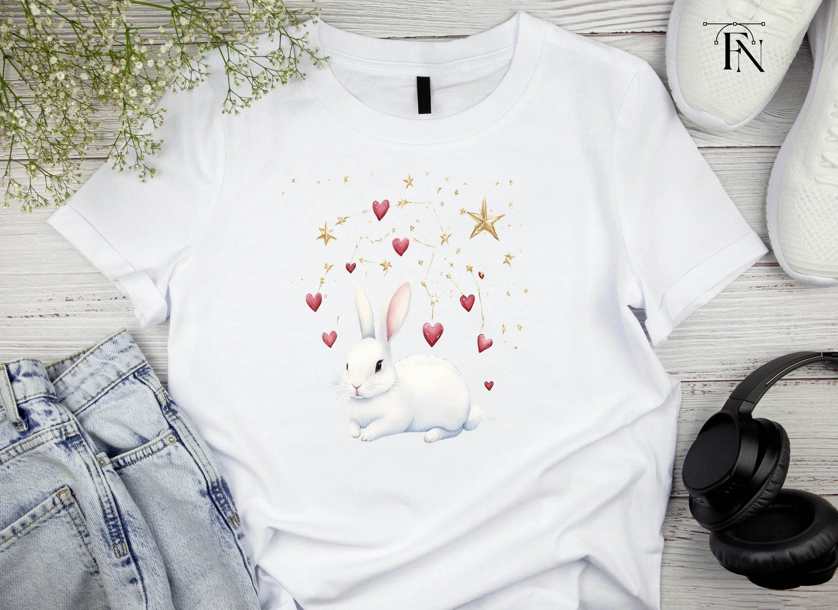 Cute Bunny with Star and Heart Clipart Bundle