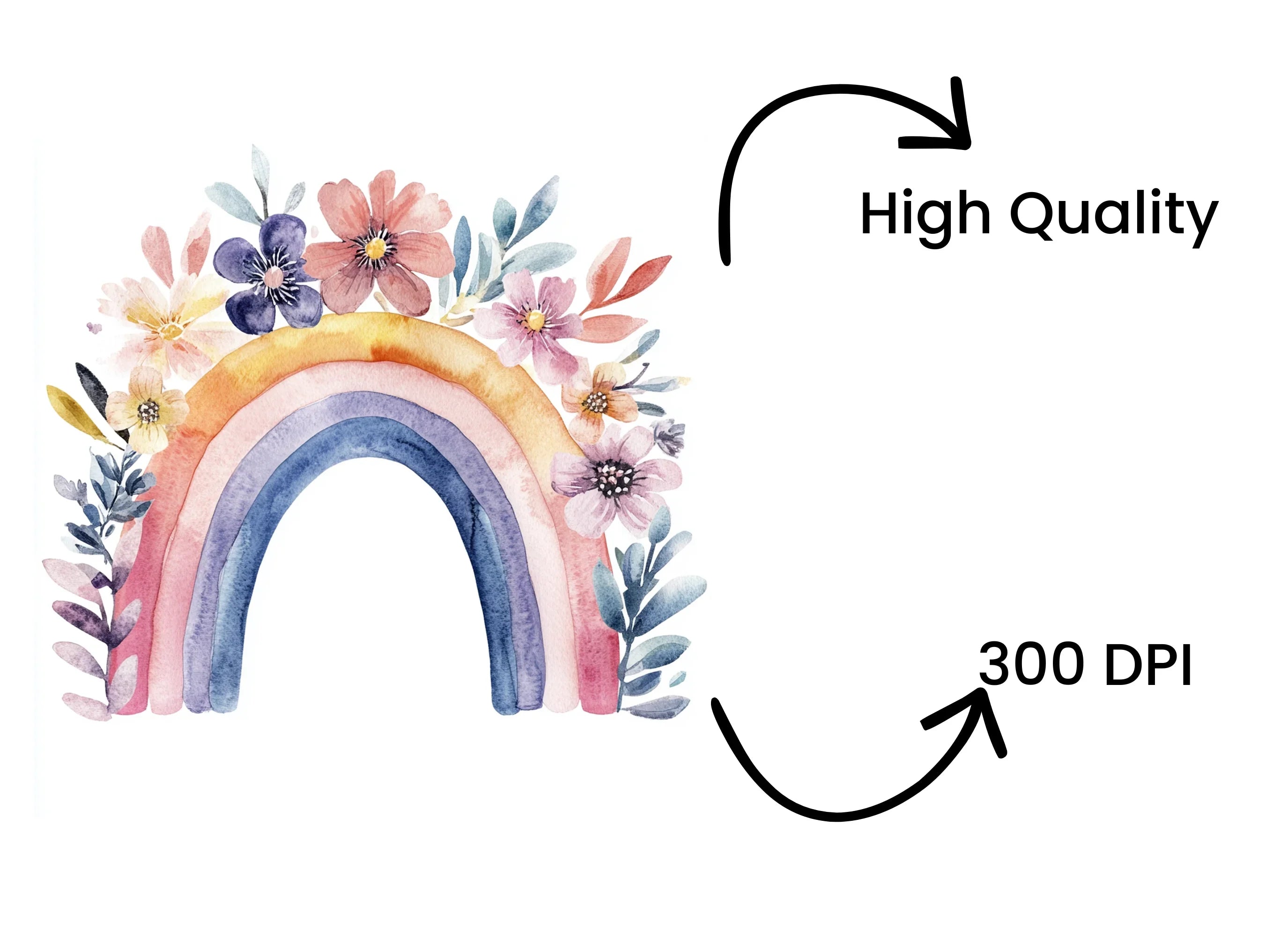 Boho Rainbow Floral Clipart Bundle