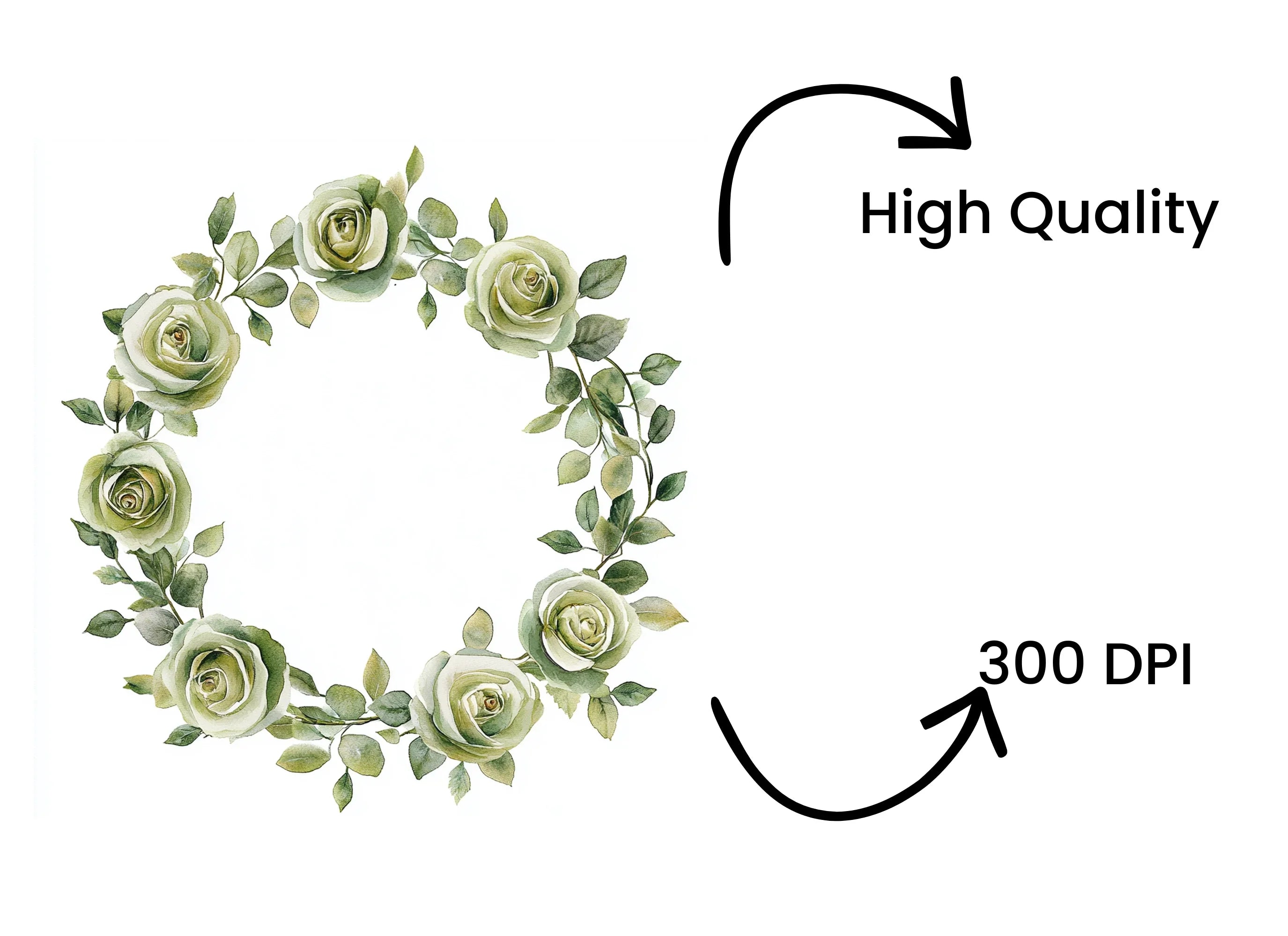Green Rose Wreath Clipart Bundle