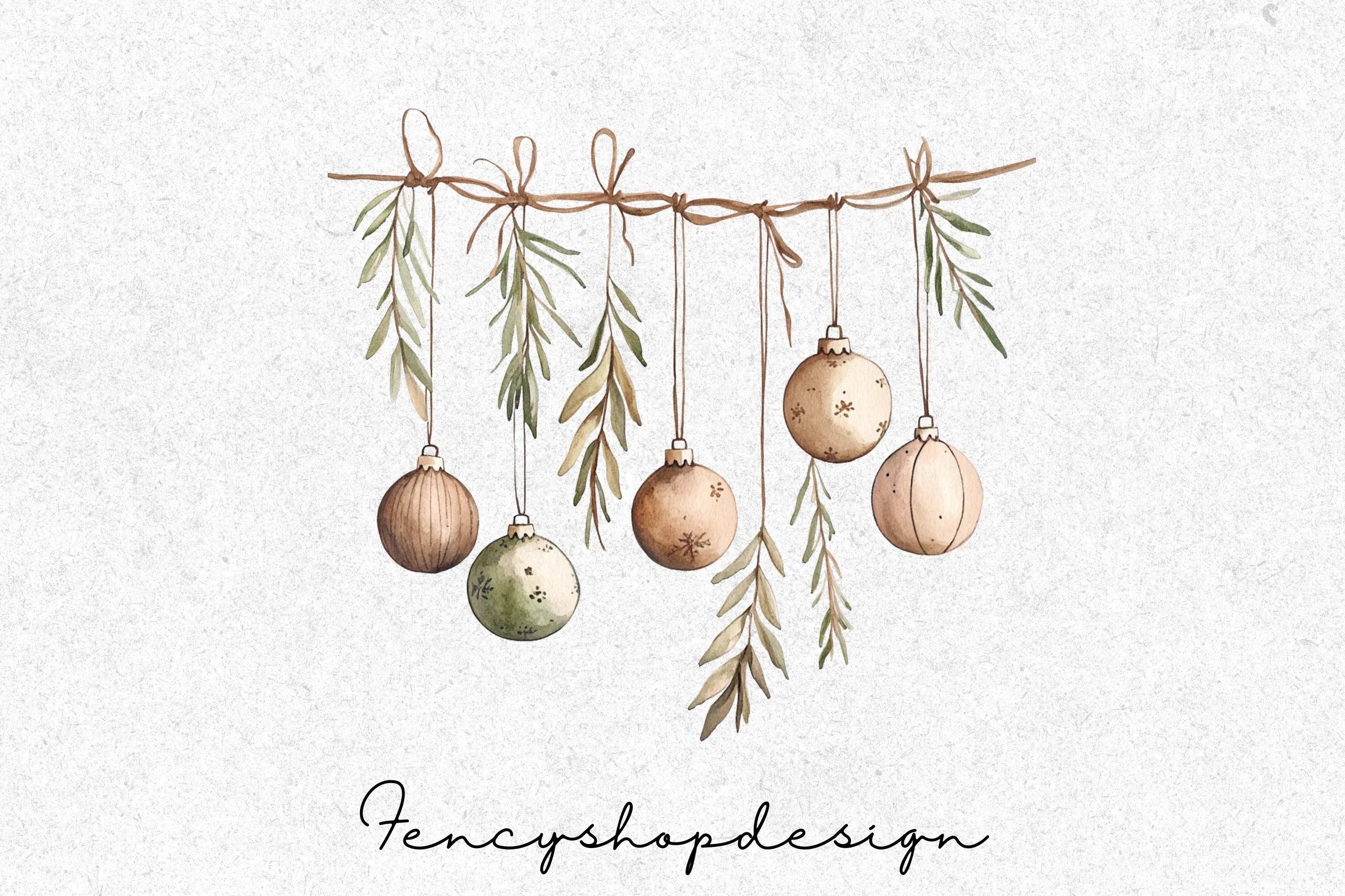 Rustic Christmas Ornaments Clipart Bundle