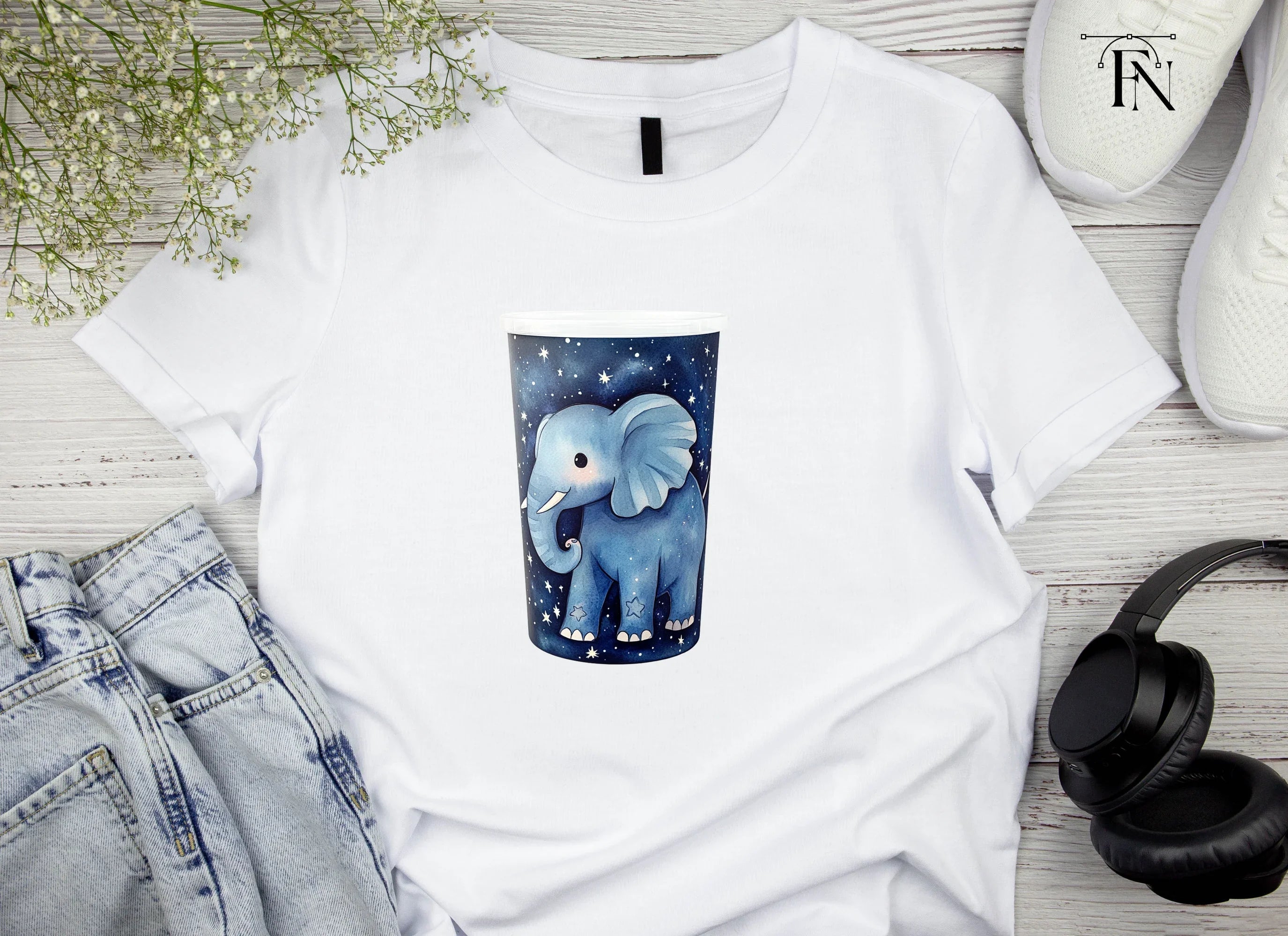 Cute Elephant in Starry Night Clipart Bundle