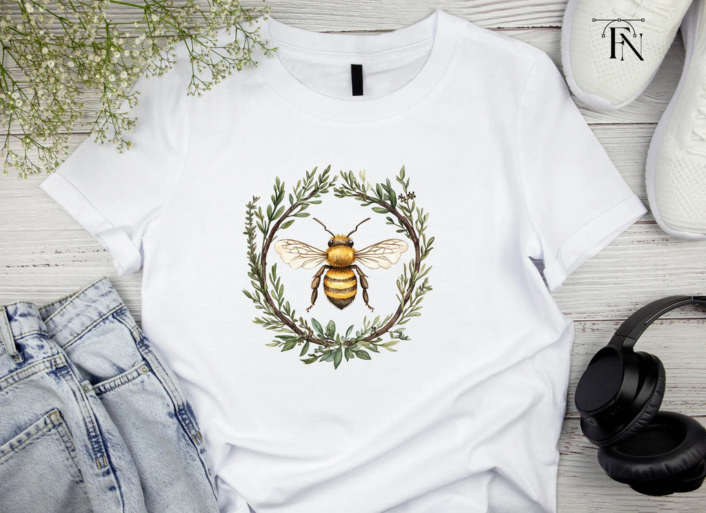 Two Bees in Botanical Wreaths Clipart Bundle